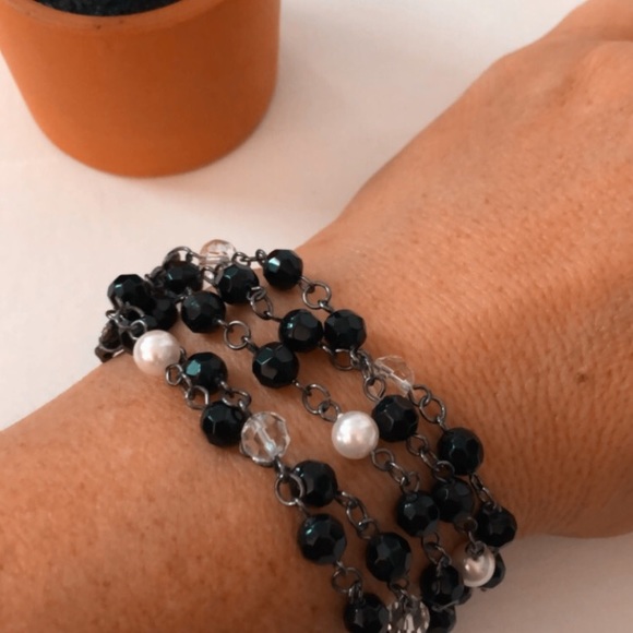 Charter Club 5 row jet blk bead and pearl bracelet - Picture 4 of 4